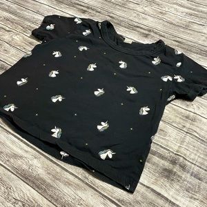 Ladies size Large Darling Blue Unicorn Black crop top super cute good condition